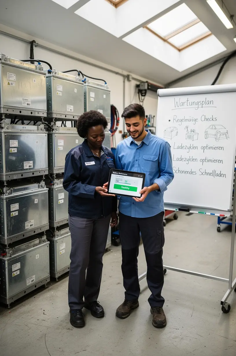 Nahaufnahme von speziellen Reifenprofilen für Elektrofahrzeuge in einer Reparaturwerkstatt